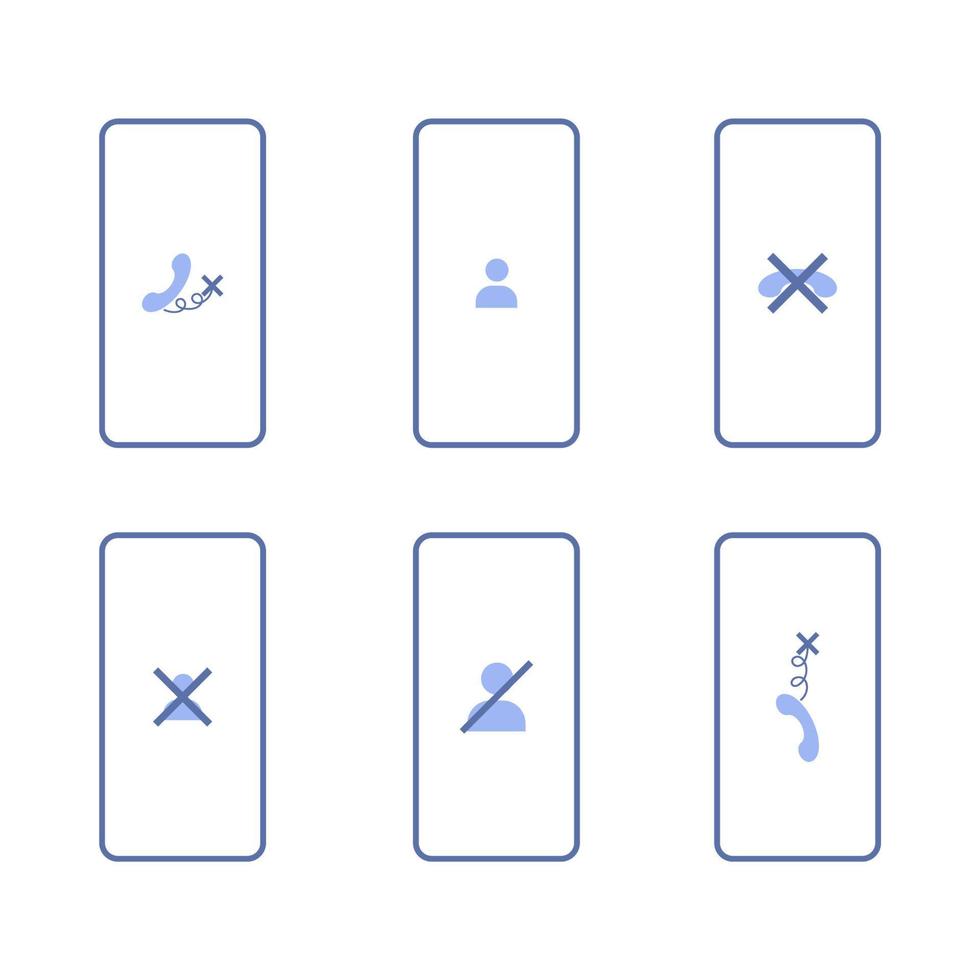 No signal or lost connection. Set of illustrations with different icons on a phone vector