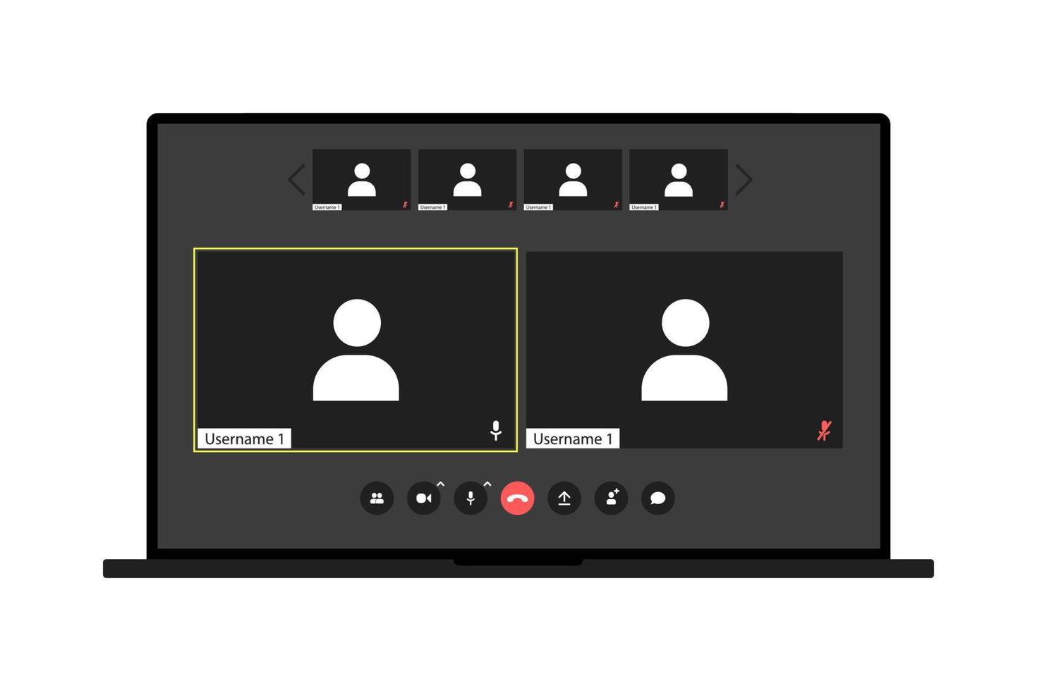 UI UX template for video conferencing and meetings application on laptop vector