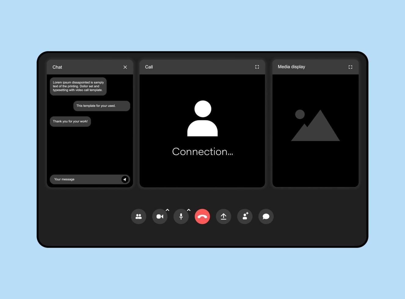 UI UX template for video conferencing and meetings application on tablet vector