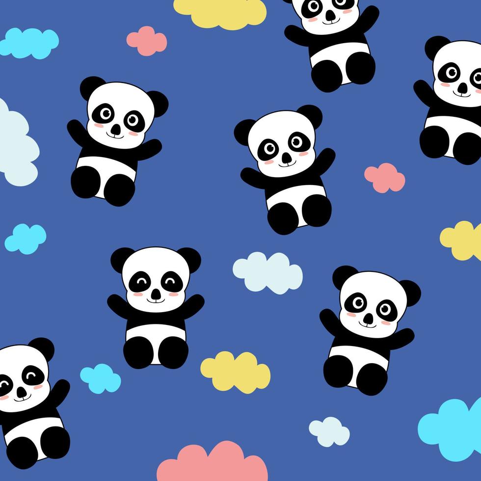 Vector seamless pattern with cute baby panda character