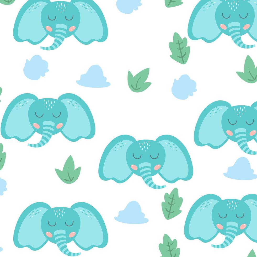 Vector seamless pattern with cute elephant on white background