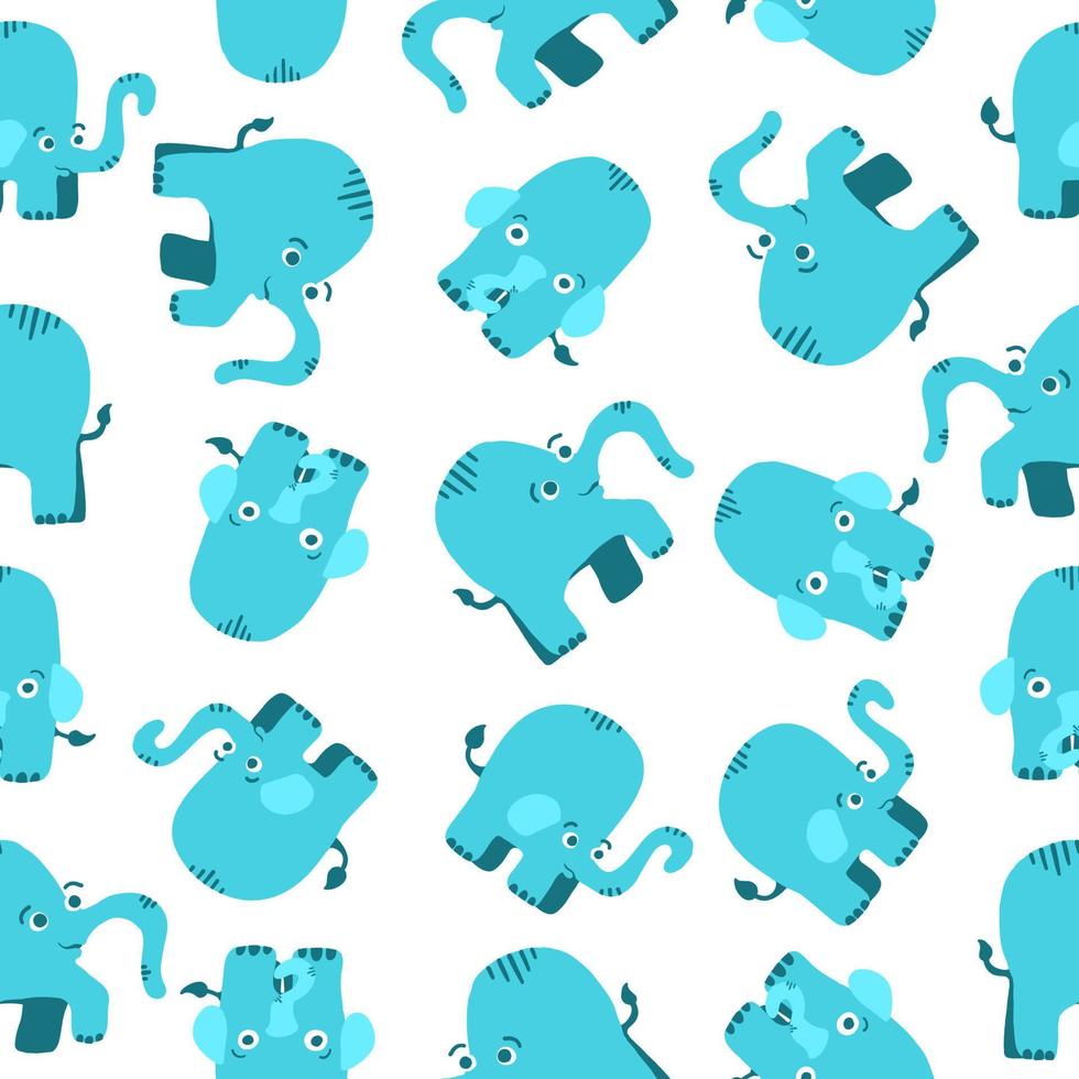 Elephants seamless pattern. Vector illustration in cartoon flat style isolated on white background.