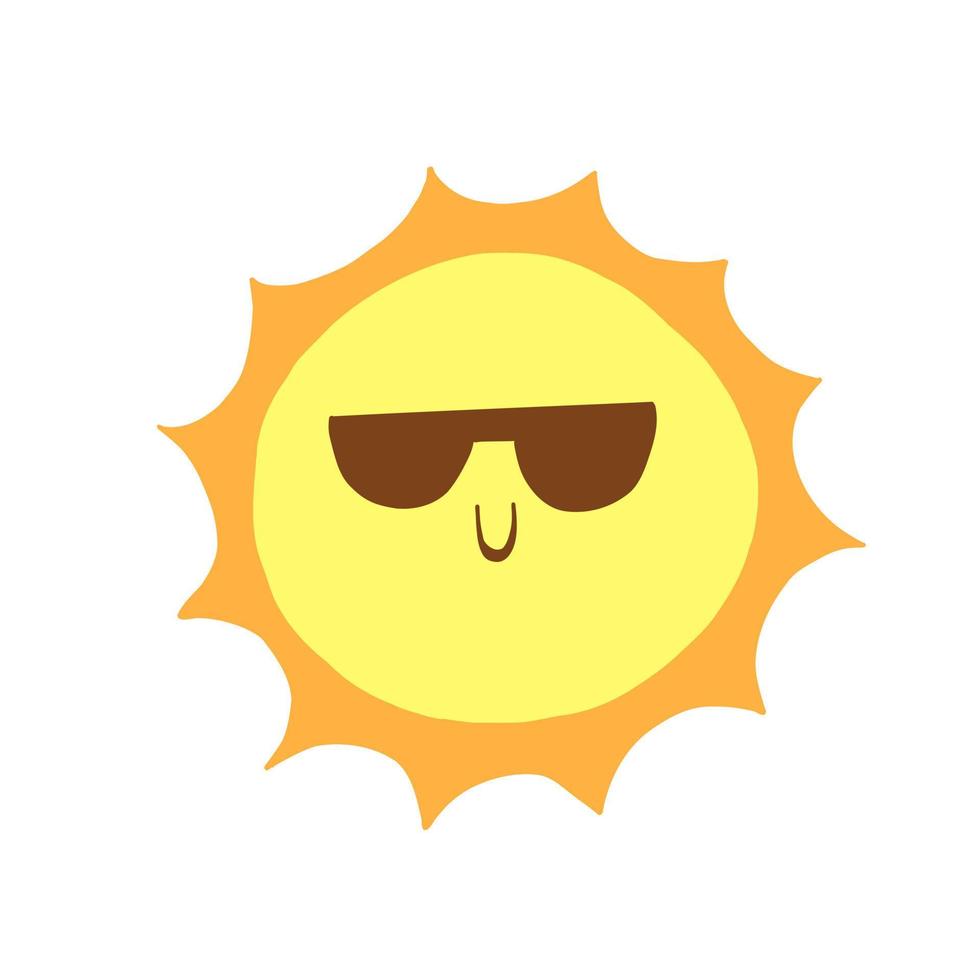 sol divertido con gafas de sol. ilustración vectorial en estilo plano de dibujos animados aislado sobre fondo blanco. vector