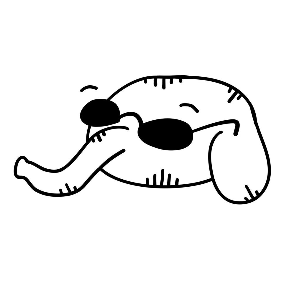 Elephant in sunglasses. Vector illustration in outline doodle style isolated on white background.