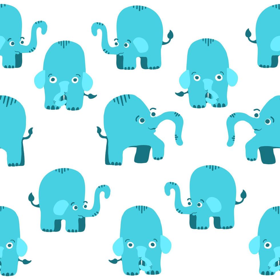 Elephants seamless pattern. Vector illustration in cartoon flat style isolated on white background.