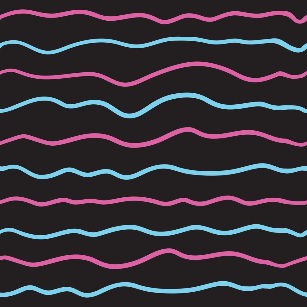 Wave line seamless pattern. Vector illustration isolated on black background. Pink and blue.