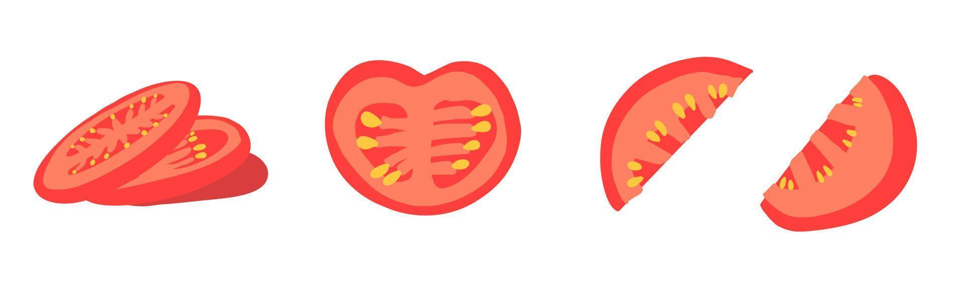 conjunto de tomates en estilo plano de dibujos animados. alimentos vegetales naturales saludables. ilustración vectorial aislado sobre fondo blanco. vector