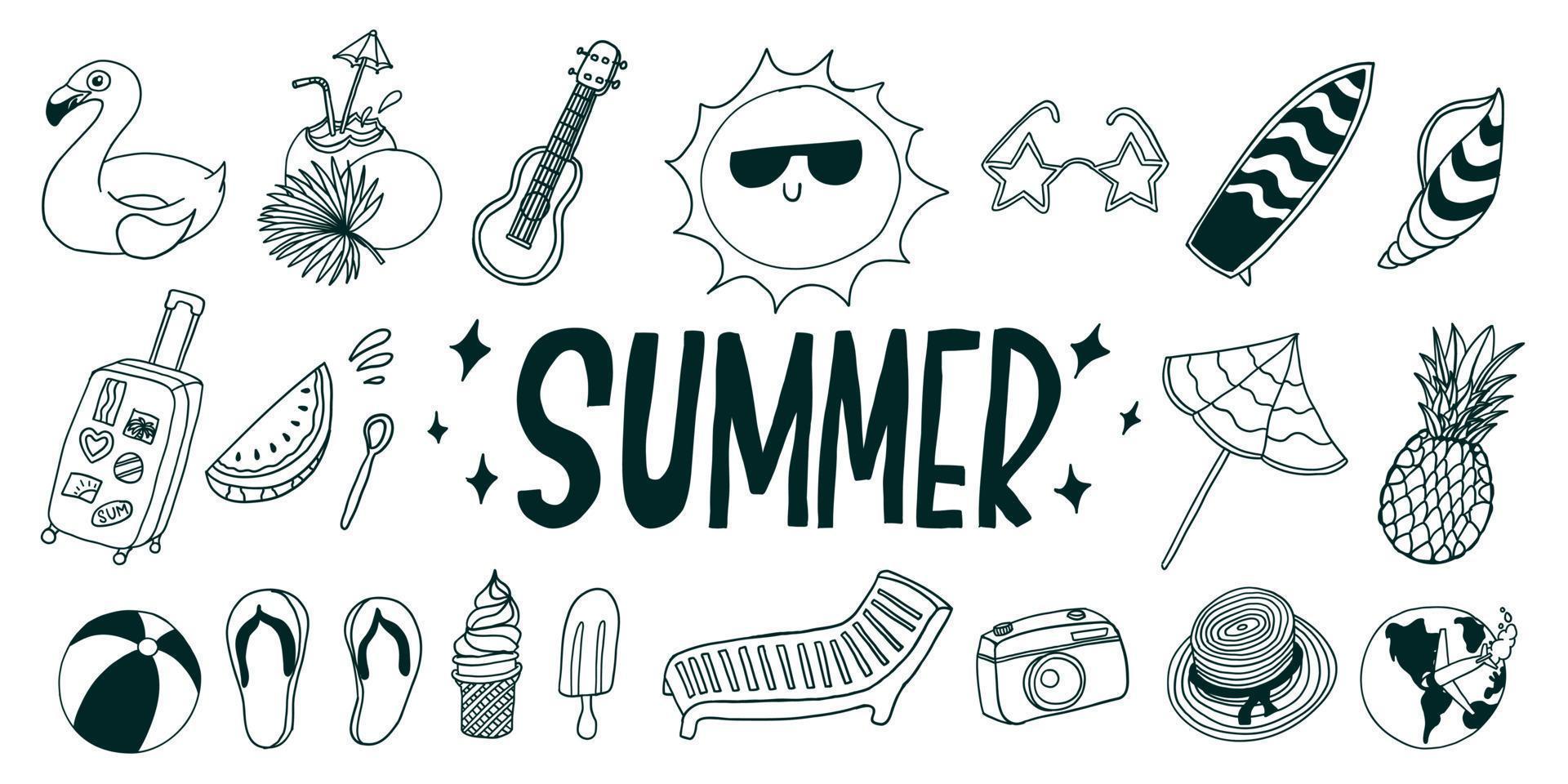 Summer holidays. Travel trip. Vector illustrations set in cartoon flat style isolated on white background.