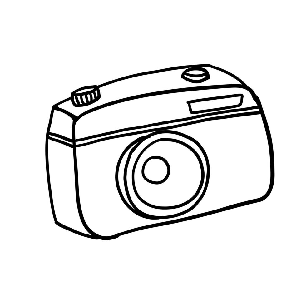 Photo camera. Vector illustration in outline doodle style isolated on white background