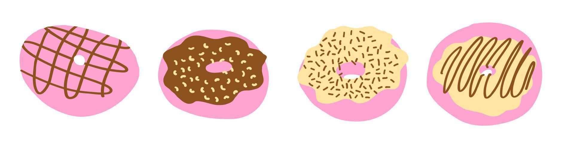 Donuts set in cartoon style. Vector illustration isolated on white background.