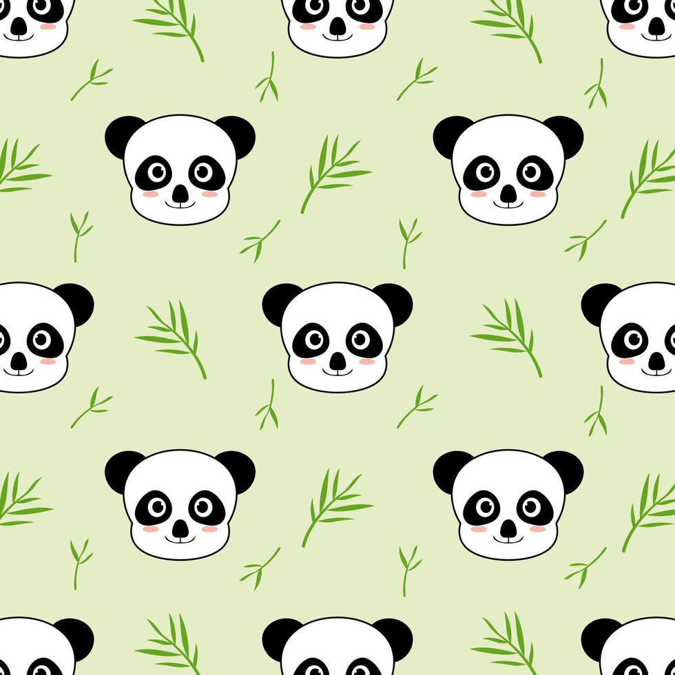 Vector cute panda cartoon seamless pattern animal with leaf