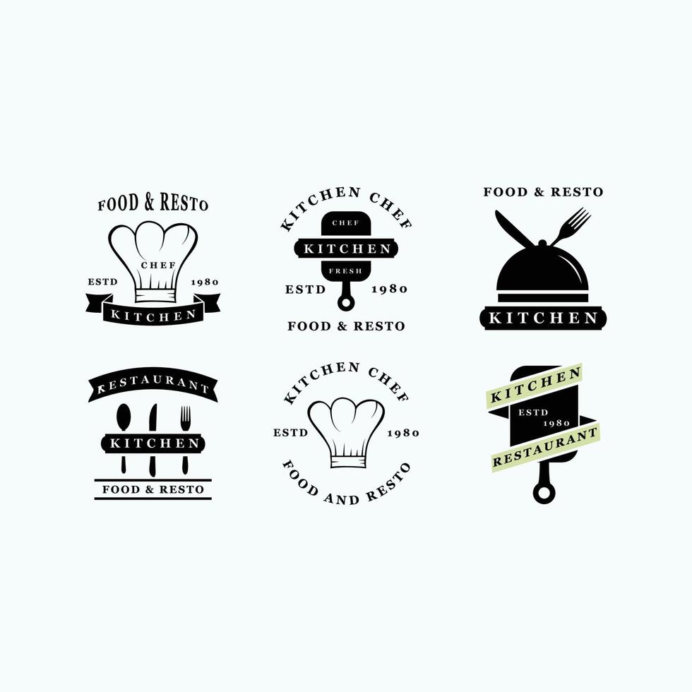 establecer insignias logotipo de cocina vector