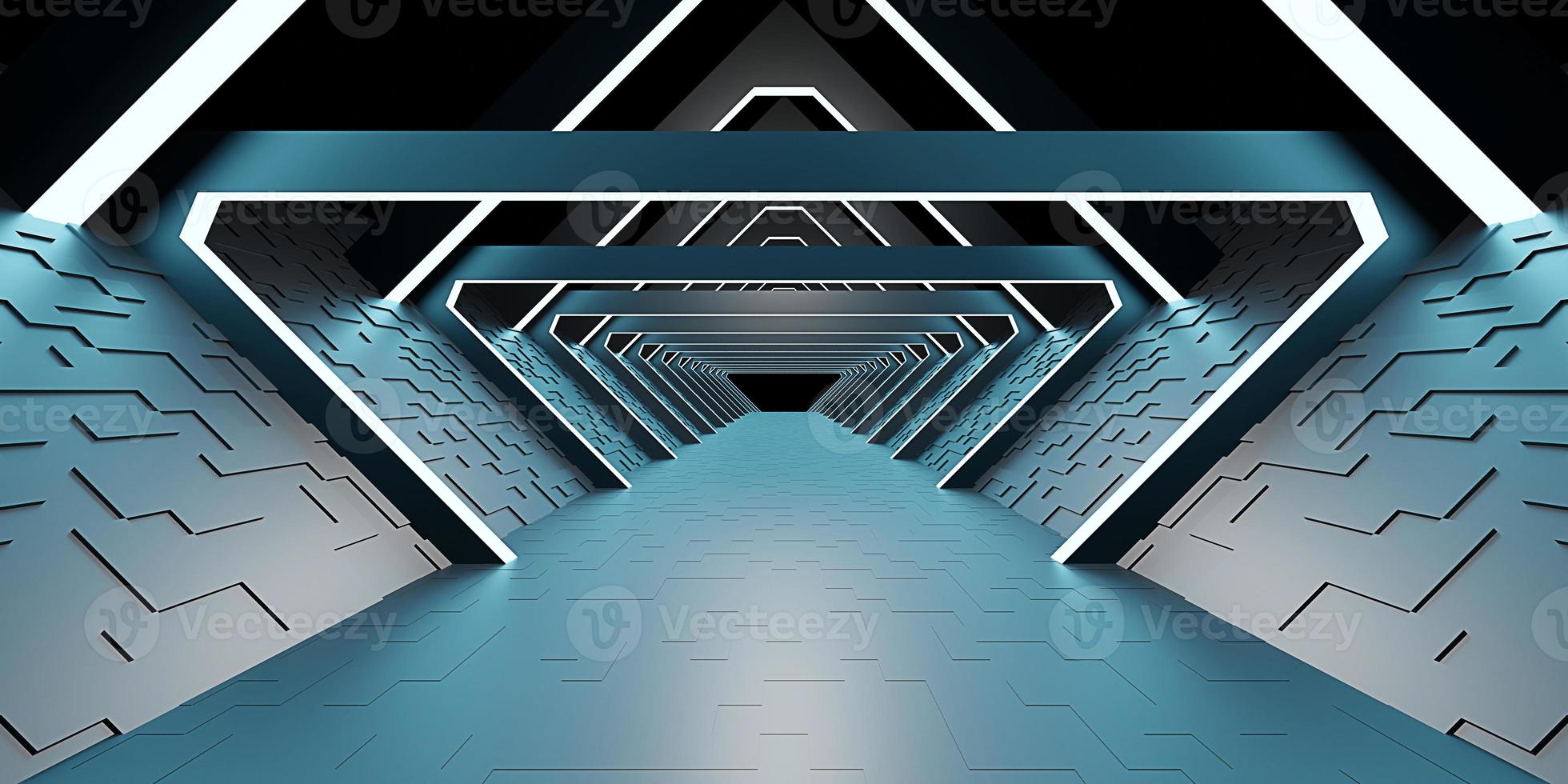 neon light tunnel laser walkway techno cyberspace technology hyperloop pipe sci fi hi tech digital glow tunnel 3d illustration photo