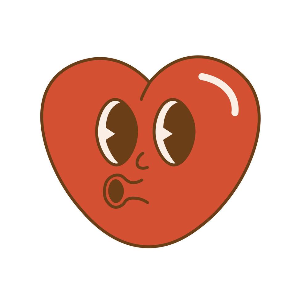 maravilloso corazón encantador.feliz día de san valentín. funky personaje de corazón feliz en el moderno estilo de dibujos animados retro de los años 60 y 70 vector