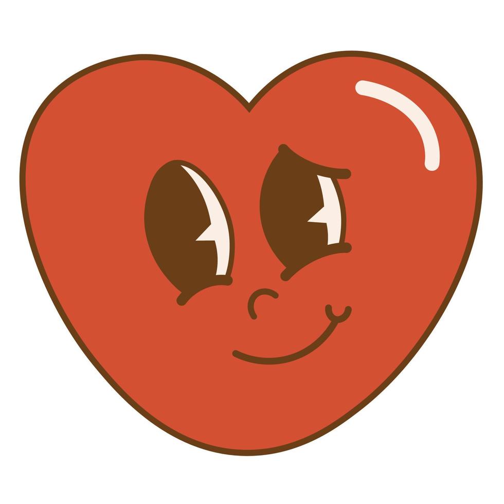 Groovy lovely heart.Happy Valentines day. Funky happy heart character in trendy retro 60s 70s cartoon style vector