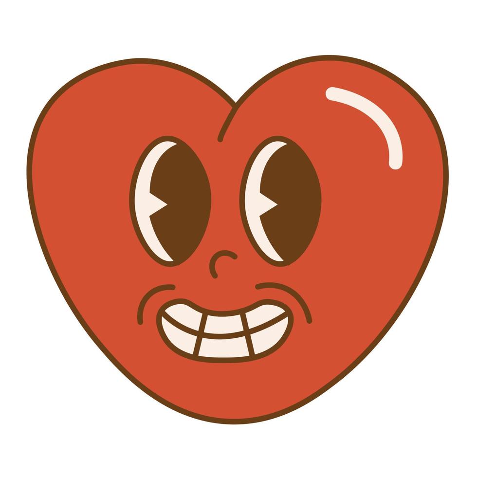Groovy lovely heart.Happy Valentines day. Funky happy heart character in trendy retro 60s 70s cartoon style vector