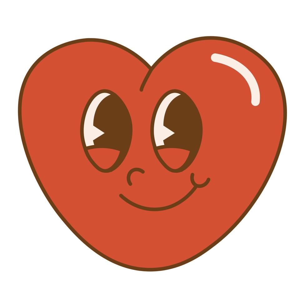 maravilloso corazón encantador.feliz día de san valentín. funky personaje de corazón feliz en el moderno estilo de dibujos animados retro de los años 60 y 70 vector