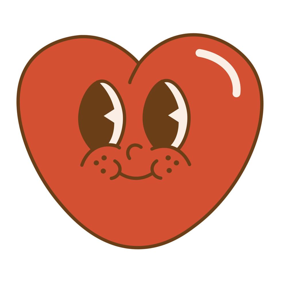 maravilloso corazón encantador.feliz día de san valentín. funky personaje de corazón feliz en el moderno estilo de dibujos animados retro de los años 60 y 70 vector