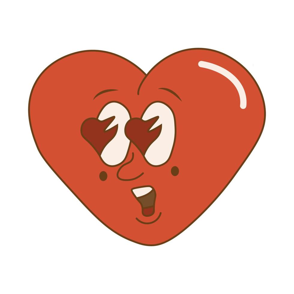 Groovy lovely heart.Happy Valentines day. Funky happy heart character in trendy retro 60s 70s cartoon style vector