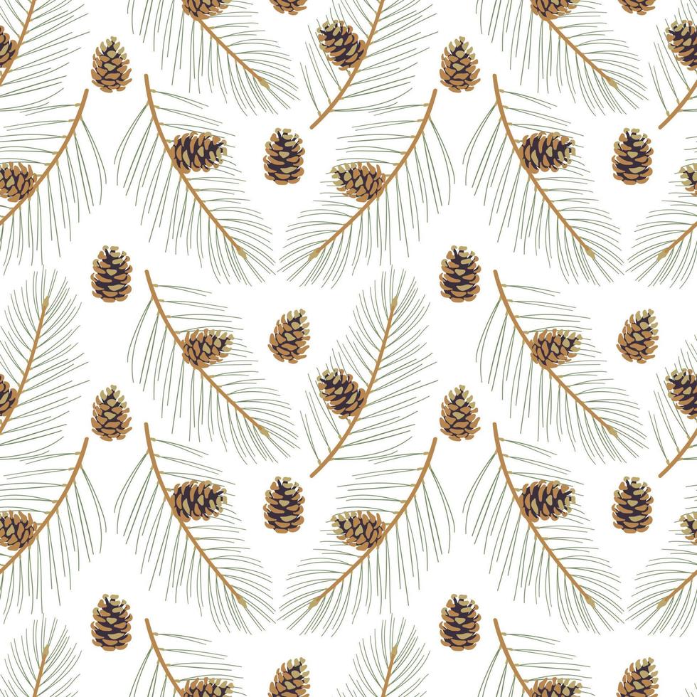 Fluffy coniferous twigs with beautiful cones. Elegant floral seamless pattern. vector
