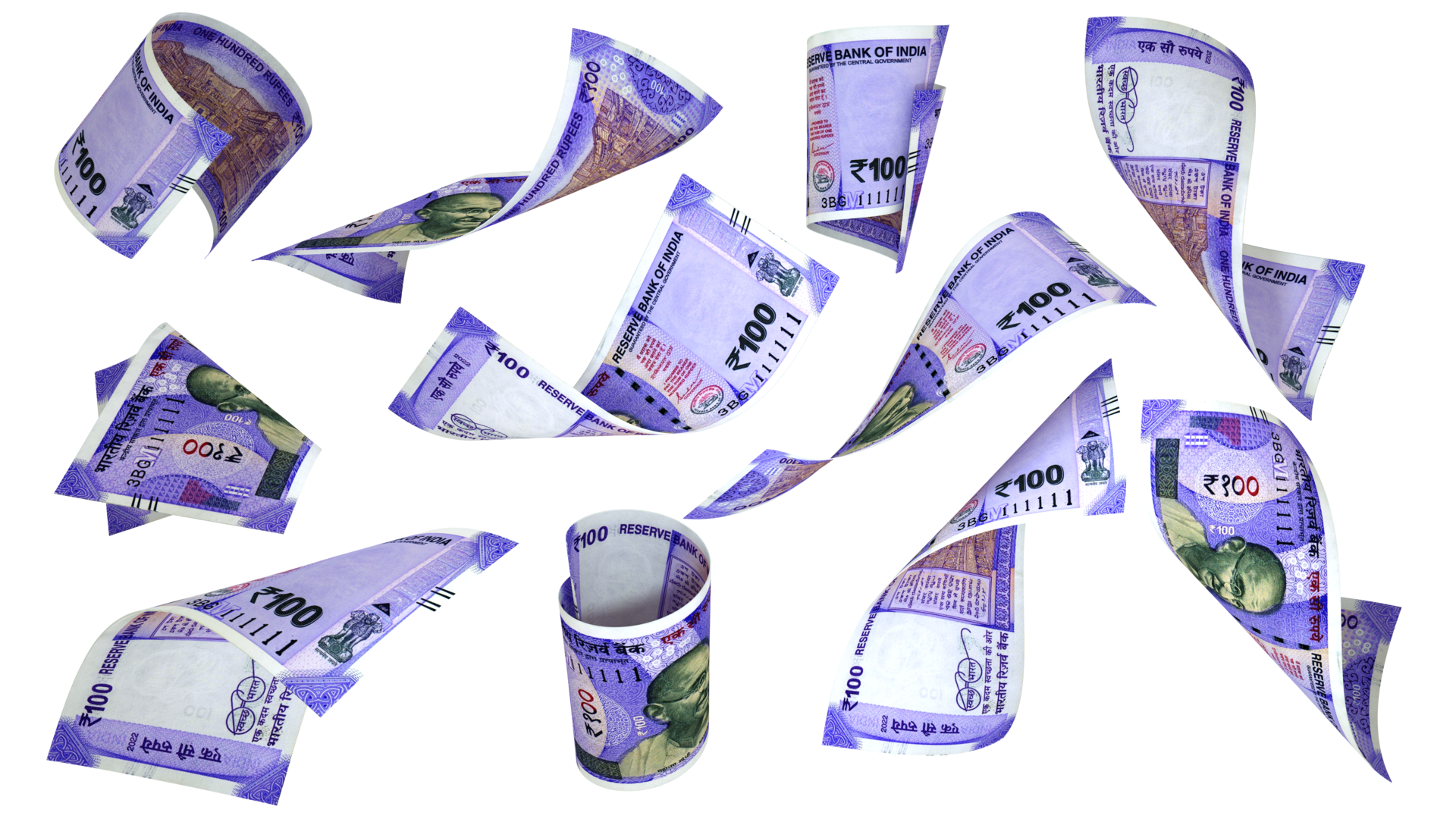 3D Rendering Of 100 Indian Rupee Notes Flying In Different Angles And 3d-rendering-of-100-indian-rupee-notes-flying-in-different-angles-and