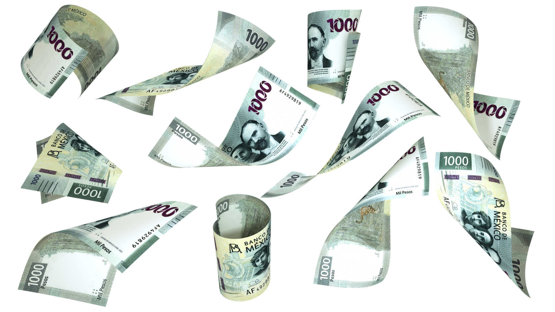 Renderiza o 3D De 1000 Notas De Peso Mexicano Voando Em Diferentes renderiza-o-3d-de-1000-notas-de-peso-mexicano-voando-em-diferentes