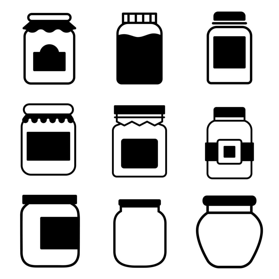 Glass jar icon vector set. bottle illustration sign collection. conservation symbol on white background.