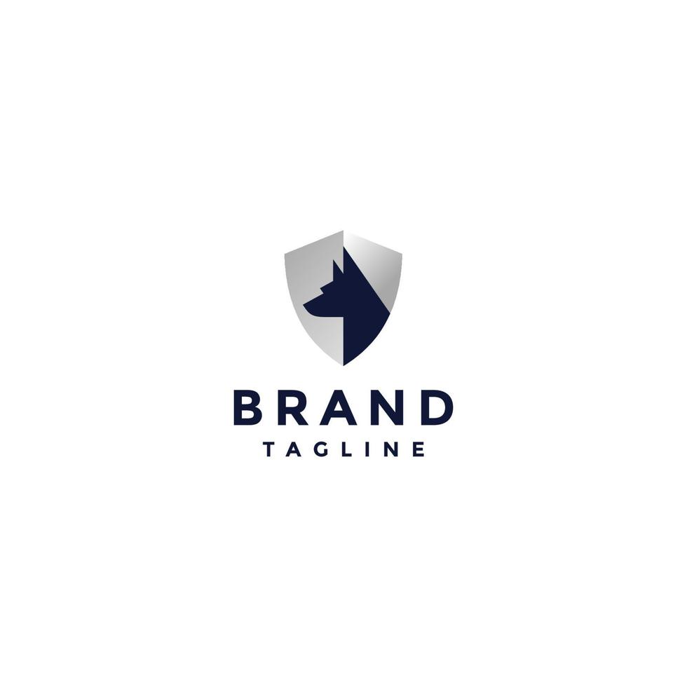 Shield Security Logo Design with Dog Silhouette Motif. Strong and bold logo design on shield icon with shepherd dog motif inside. vector