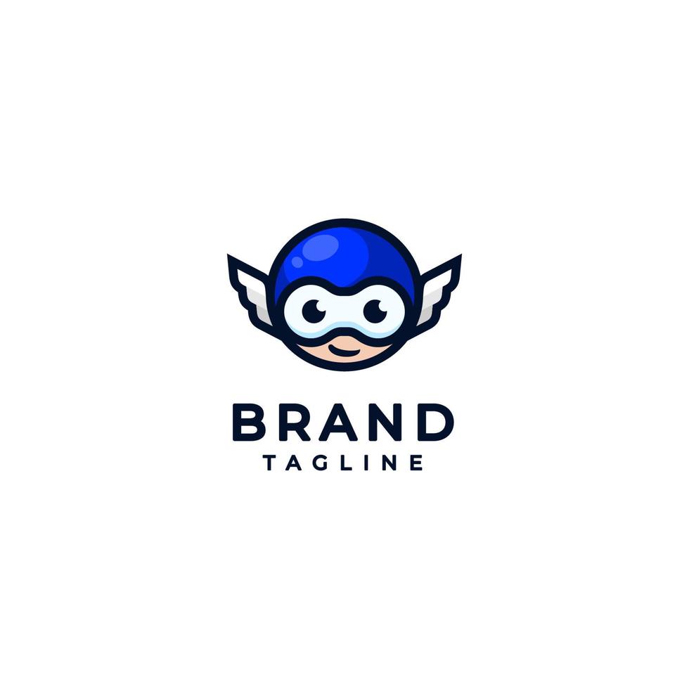 Cute Boys Head Mascot Design with Wing Accents. Cute boy design with blue mask and wing accents on both sides. vector