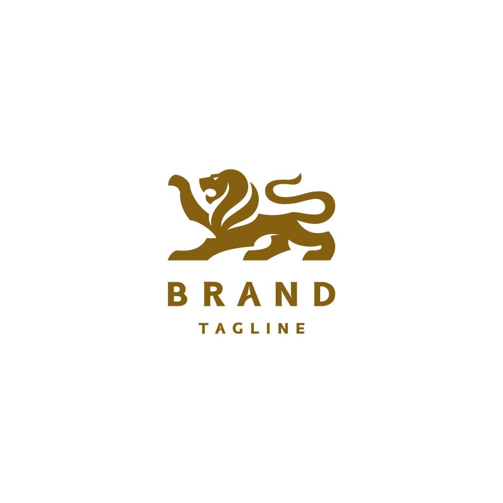 Bold Classic Lion Logo Design. Guard lion logo design with brave gesture and tail in the shape of the letter S. vector