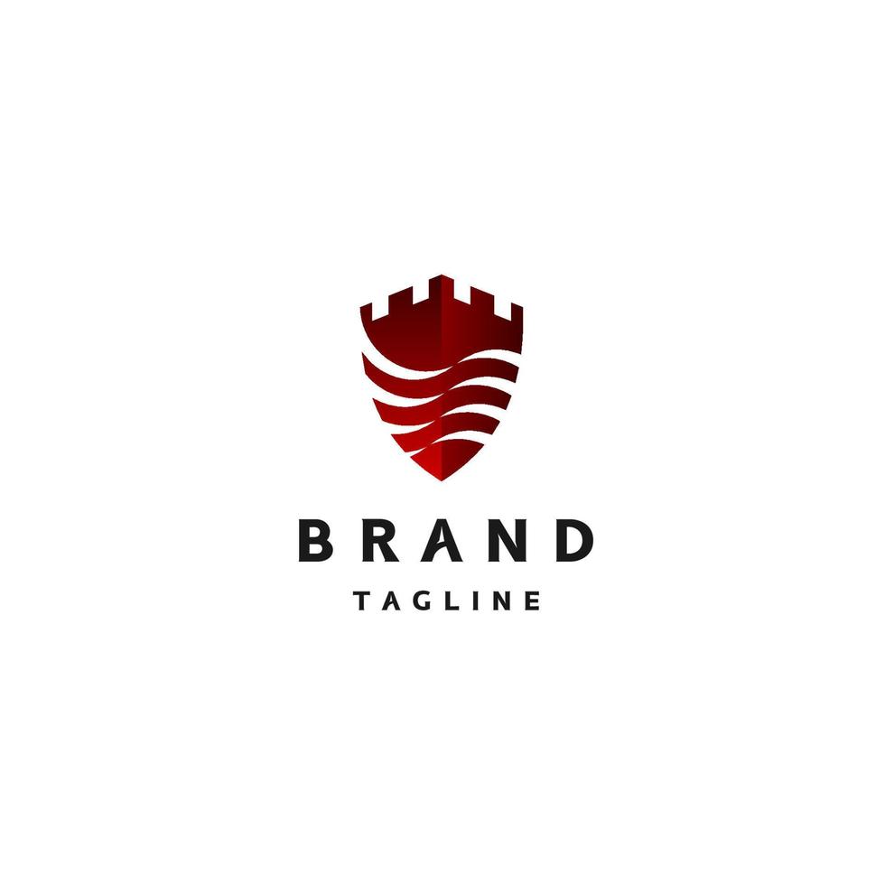 Logo template about safe and strong security and classy, represented with a shield on the top shaped classic castle with wave motif accents. vector
