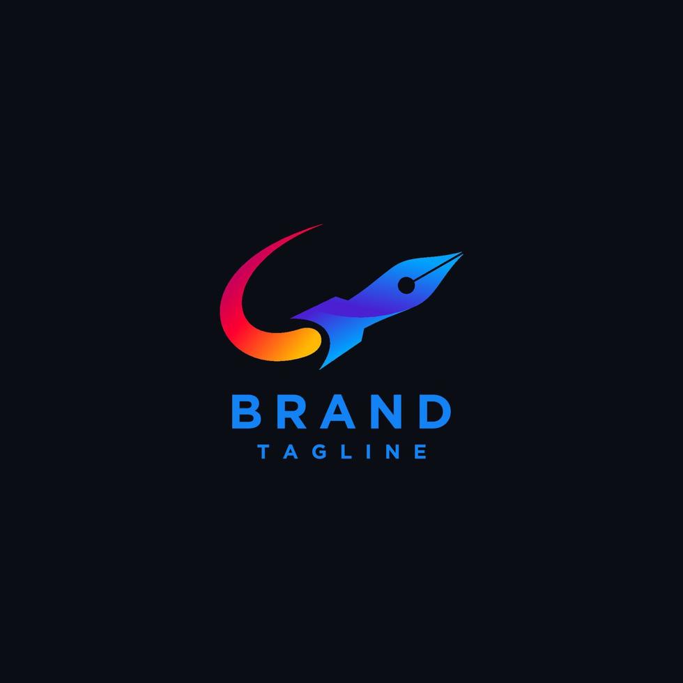 Playful Design Pen with Rocket Launcher. Rocket Logo Template With Pen Symbol On The Tip. vector