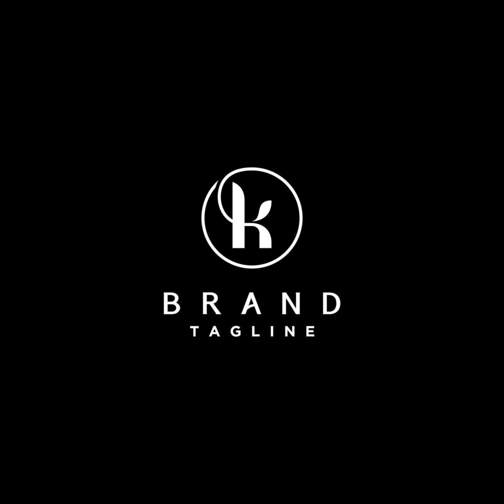 Logo Design Monogram Letter K Inside Circle. Elegant Letter K monogram Logo design with continuous lines forming a circle in black background. vector