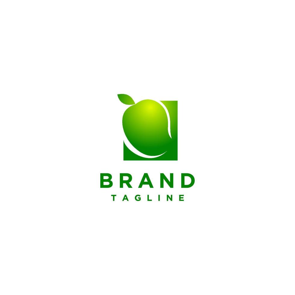 Modern Fresh Mango in Square Logo Design. Fresh green mango fruit minimalist logo design in square box. vector