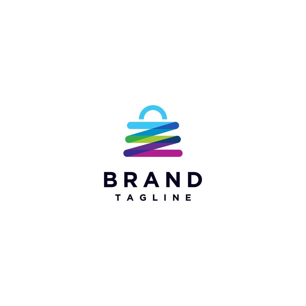 diseño de logotipo de bolsa de compras de líneas coloridas. las coloridas líneas en zigzag componen el diseño del logotipo de las bolsas de la compra. vector