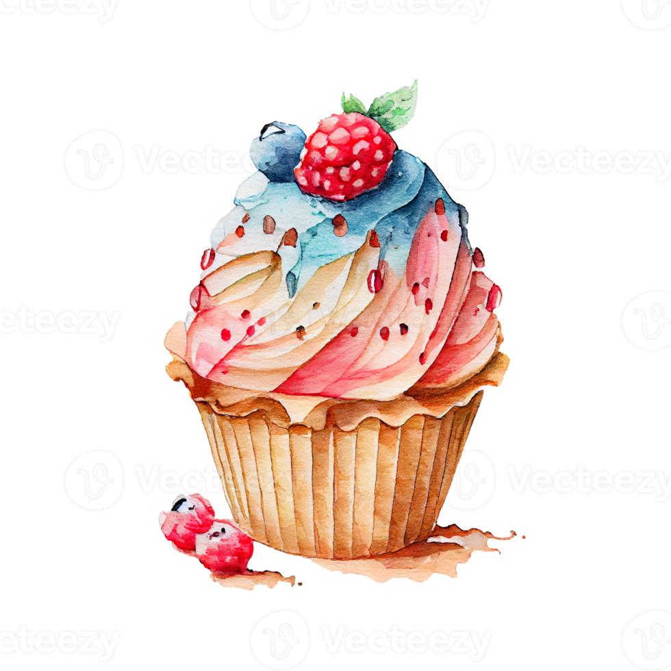 Cup Cake drawing of watercolor PNG transparent