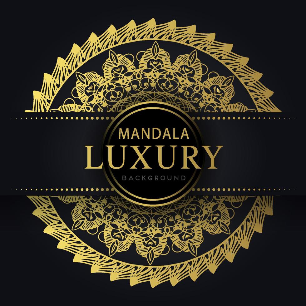 luxury mandala golden with a black background elegant design for anniversary invitation henna vector