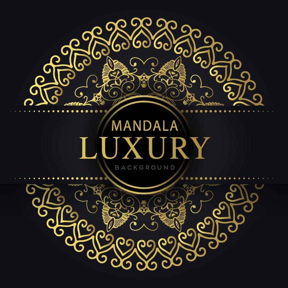 luxury mandala golden with a black background elegant design for anniversary invitation henna vector