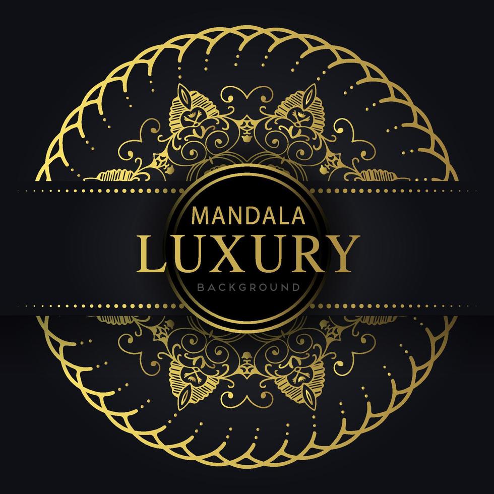luxury mandala golden with a black background elegant design for anniversary invitation henna vector