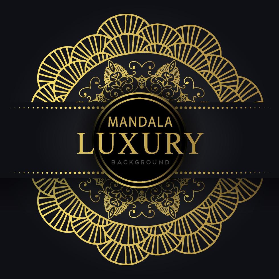 luxury mandala golden with a black background elegant design for anniversary invitation henna vector