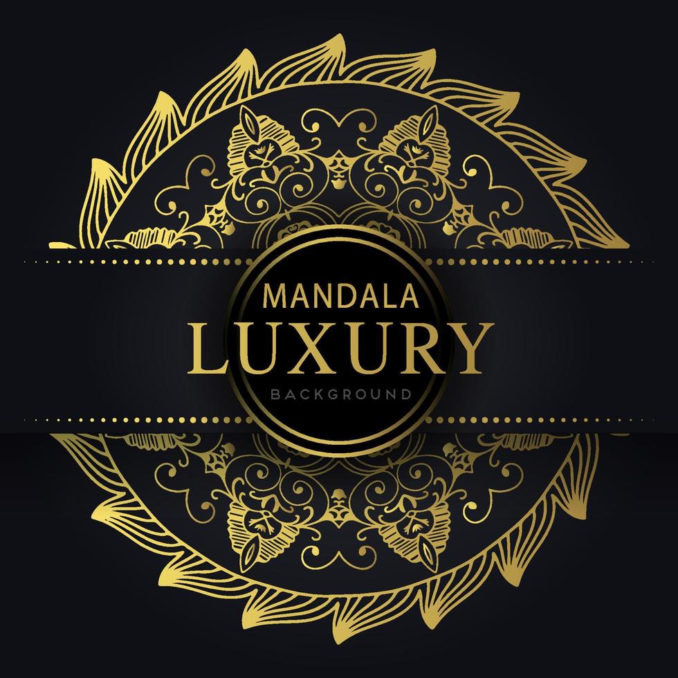 luxury mandala golden with a black background elegant design for anniversary invitation henna vector