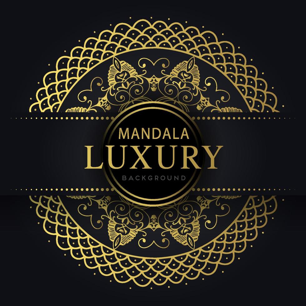 luxury mandala golden with a black background elegant design for anniversary invitation henna vector