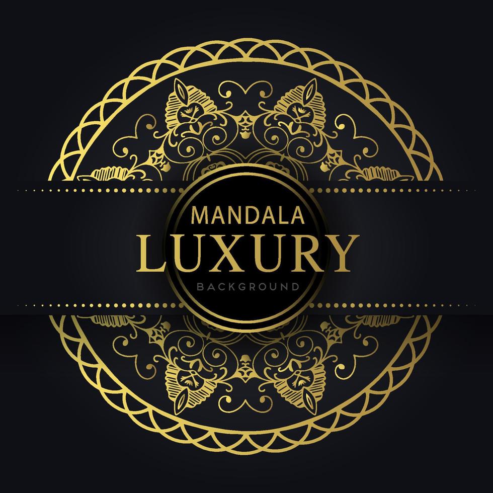 luxury mandala golden with a black background elegant design for anniversary invitation henna vector
