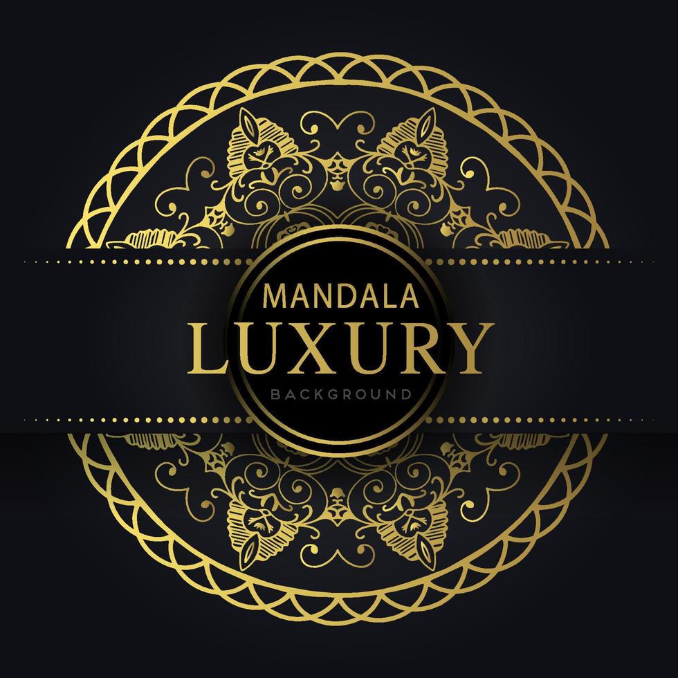 luxury mandala golden with a black background elegant design for anniversary invitation henna vector