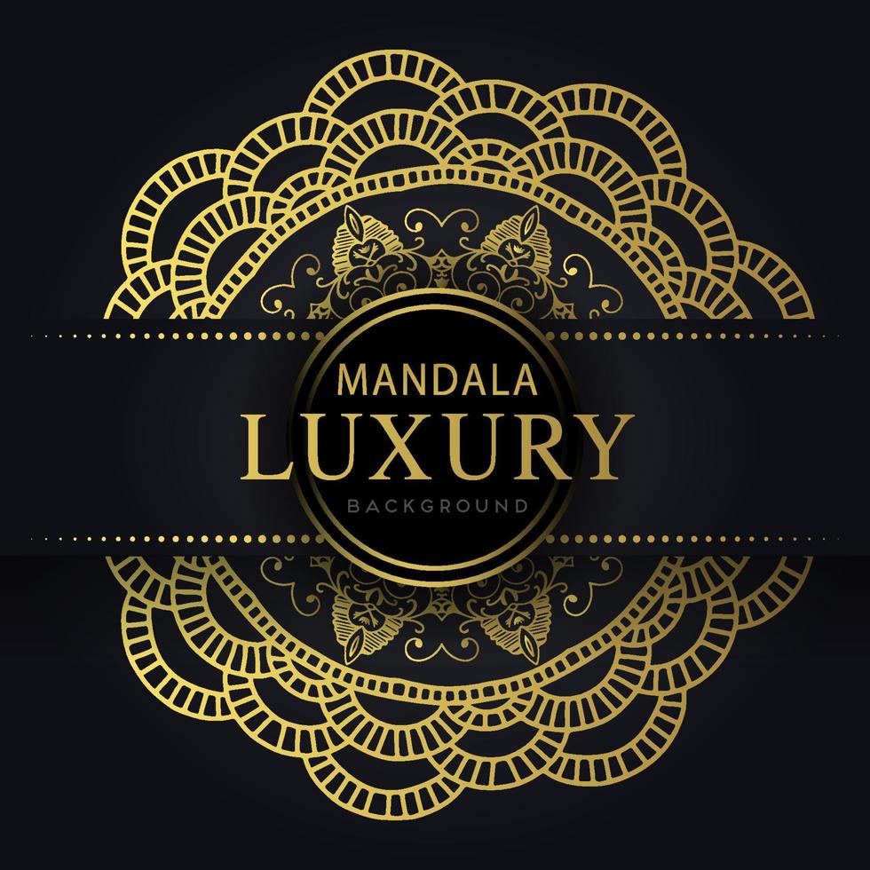 luxury mandala golden with a black background elegant design for anniversary invitation henna vector