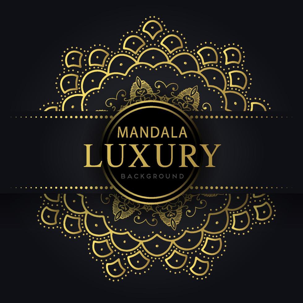 luxury mandala golden with a black background elegant design for anniversary invitation henna vector