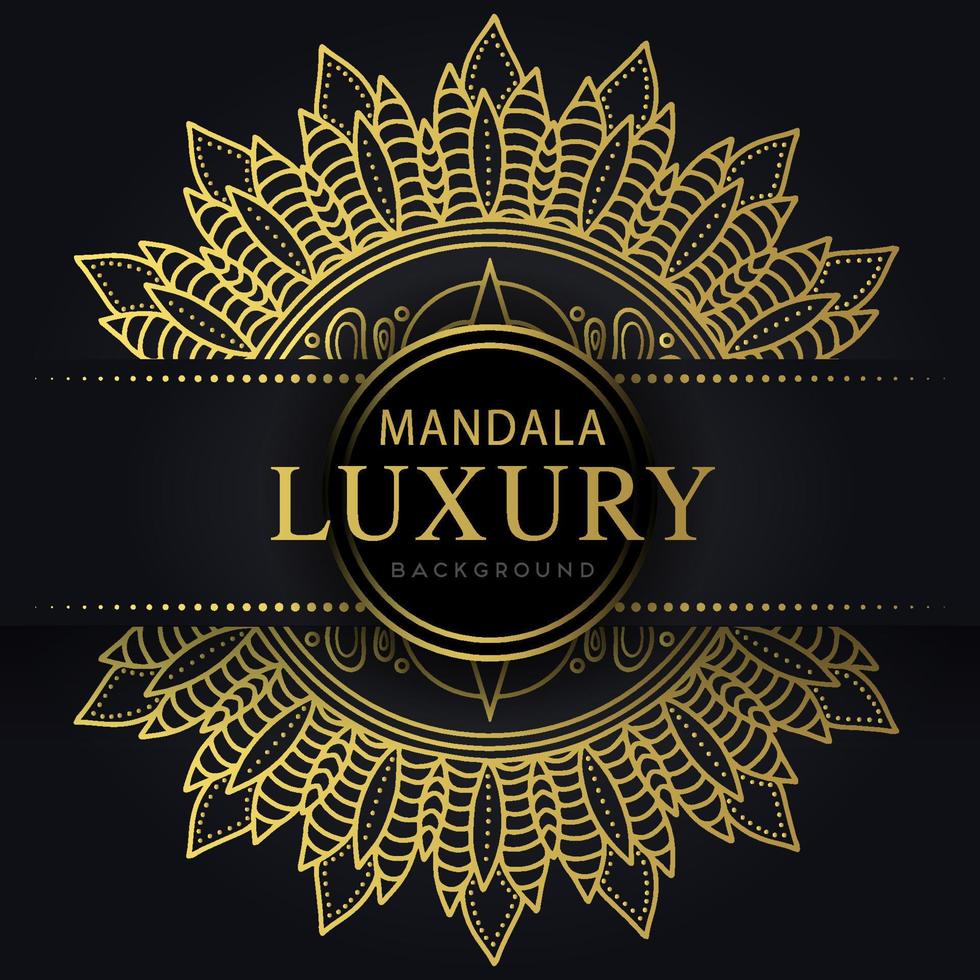 luxury mandala golden with a black background elegant design for anniversary invitation henna vector