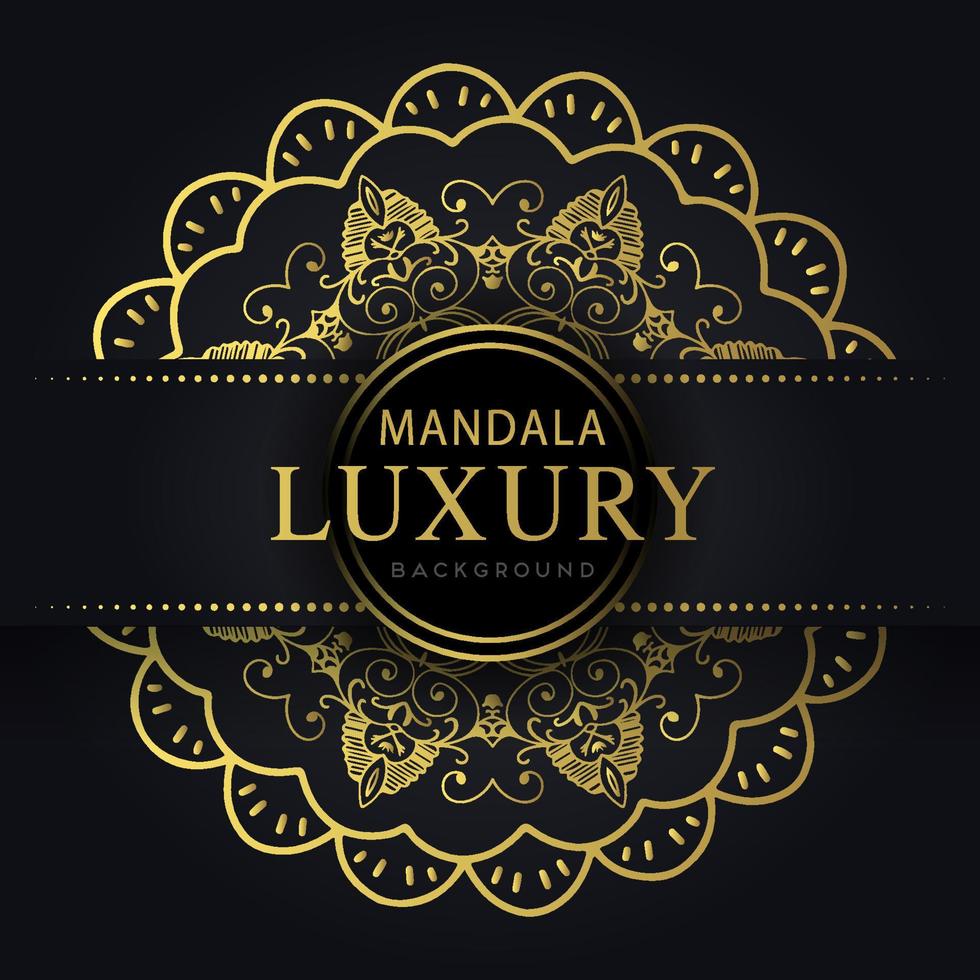 luxury mandala golden with a black background elegant design for anniversary invitation henna vector