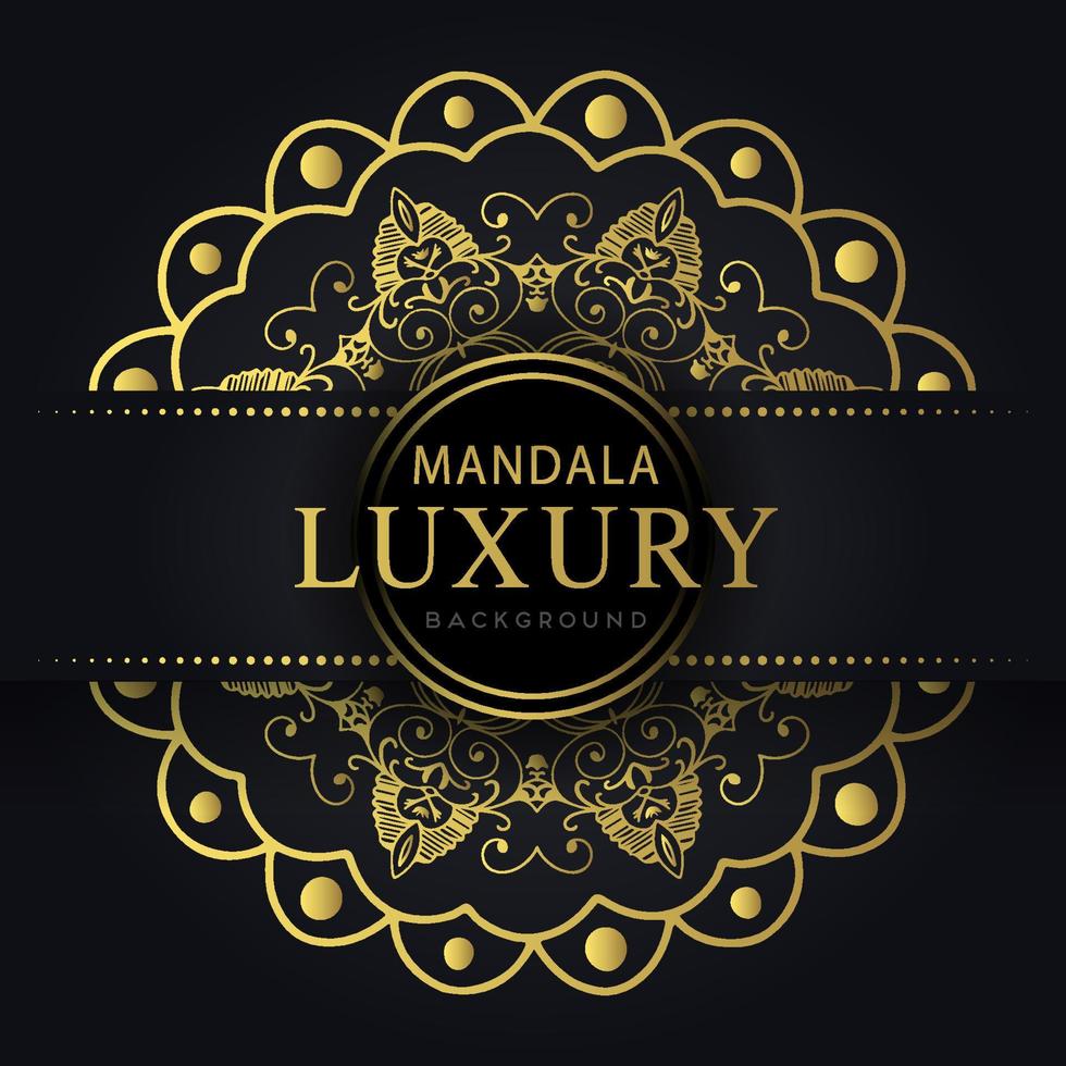 luxury mandala golden with a black background elegant design for anniversary invitation henna vector