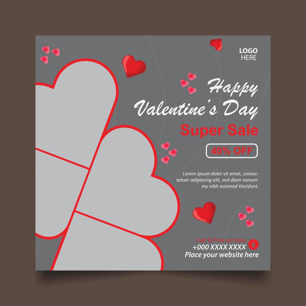 Valentine's day social media post and banner design vector